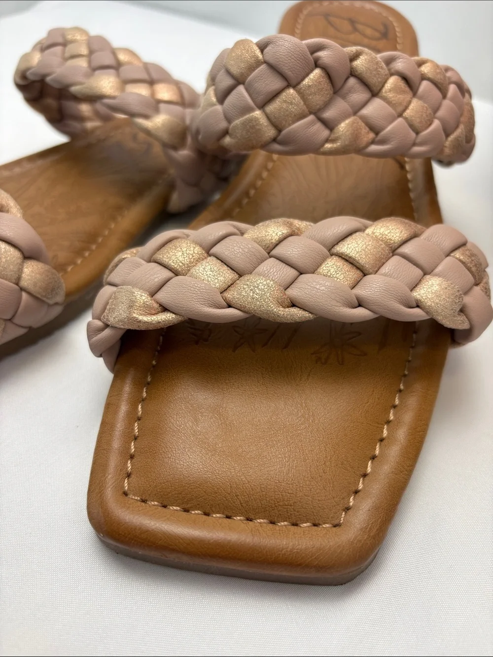 Blowfish Malibu Womens 10‎ Braided Double-Strap Slide Sandals in Blush&Gold #725